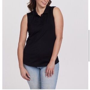WoolX Rosie Polo Sleeveless Top Merino Wool solid Black Women's L